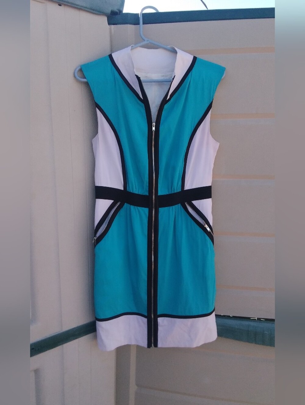 Bebe Y2k Silk Dress Colorblock Mini Womens Large 12 Zipper Sleeveless